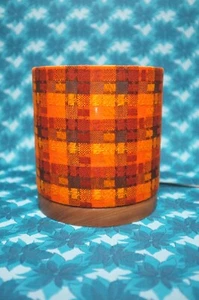 Orange Tartan Retro Lamp, Original 60s/70s Fabric, 20cm Drum Table Lamp - Picture 1 of 13