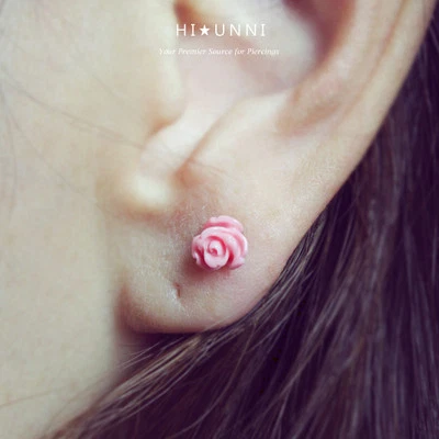 16g Rose cartilage earrings, tragus helix conch ear stud jewelry piercing, 1pc - Image 1 of 4
