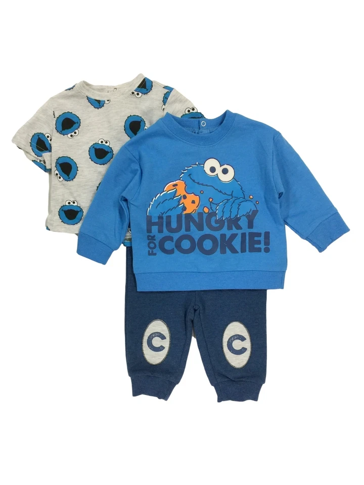 Sesame Street Infant Boys 3pc Cookie Monster Blue Hungry For Cookies Outfit 6-9m - Image 1 of 1