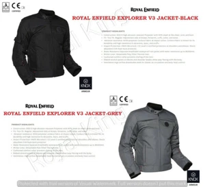 Royal Enfield "Explorer V3 Riding Jacket Black/Grey KNOX CE Level 2 Protectors" - Picture 1 of 29