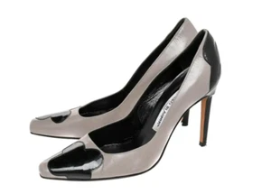 Manolo Blahnik Grey/Black Leather And Patent Leather Adra Pumps - Picture 1 of 8