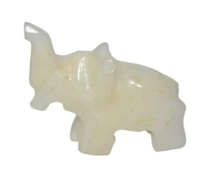 Hand Carved Alabaster Rock Elephant Figurine Cream Miniature Sculpture - Picture 1 of 8
