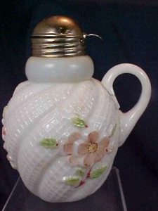 Vintage weißes Milchglas Zucker Sirup Northwood Apfelblütenmuster - Bild 1 von 7