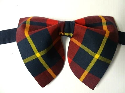 Mens Oversized Plaid Bow tie Vintage style 70s Red/Navy/Gold Gift for Him - Image 1 of 3