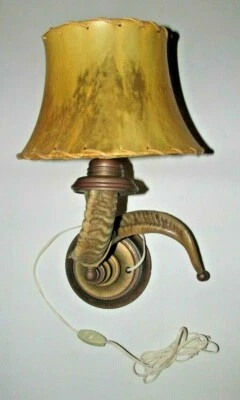 Chapman Rams Horn Wall Sconce Lamp with Rawhide Lamp Shade - Image 1 of 4