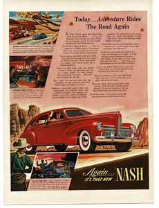 1940 Nash Ambassador Red 4-door Sedan desert scene art Vintage Print Ad - Picture 1 of 1