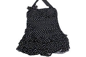 NUEVO SIN ETIQUETAS MUJER 1 PIEZA TRAJE DE BAÑO NEGRO BLANCO LUNARES HALTER Y CORREA - VOLANTES ESCALONADOS - Imagen 1 de 10