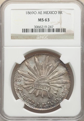 1869 O AE Mexico 8 Reales NGC MS63 Cover