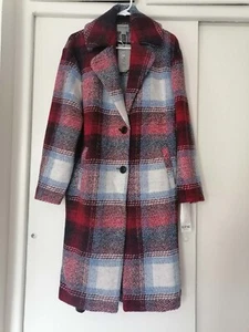 Bernie Bernardo Anthropologie Plaid Oversize Wool Blanket Coat In Wine, Size S - Picture 1 of 13