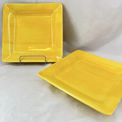 Pier 1 Imports Essential Colours Yellow 2 Salad Plates Hand Painted 9” - Image 1 of 4