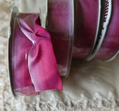 Vintage Kel-Toy Ribbon 7/8" x 10 YDS OMBRE DK Mauve Lavender Soft Lightly Wired - Image 1 of 4