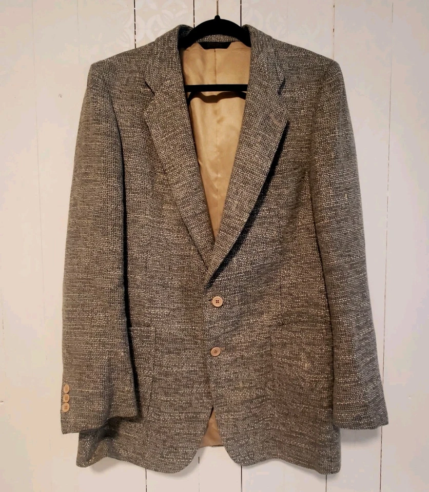 Fioravanti 男式米色棕色粗花呢运动西装外套法国男式服装 43L — 第 1/4 张图片