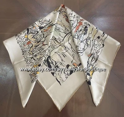 Sallys Heavy 18 Momme Twill Silk Wrap Scarf Horses Print Double Face Shawl 35" - Image 1 of 4