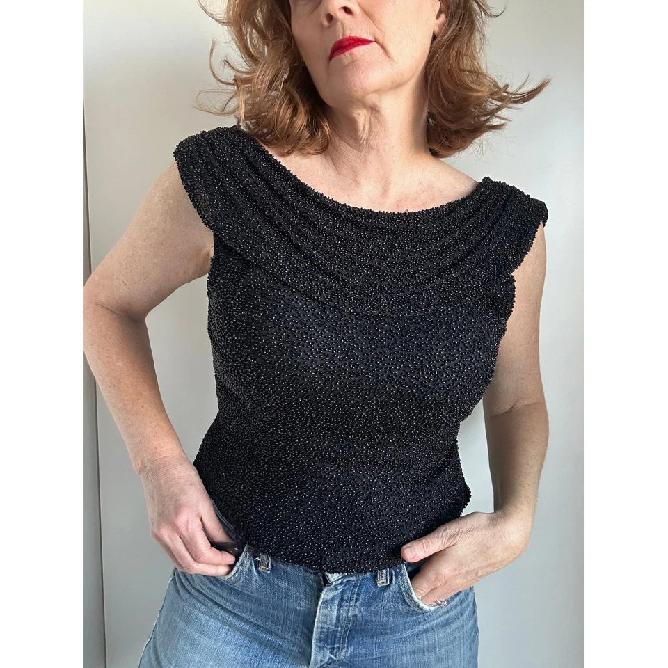 Top Formal Vintage Con Cuentas Talla Mediana Cóctel Noche Ropa Vacaciones Y2K Foto 1 de 4