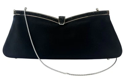 Bolso sin asas Judith Leiber satinado estrás cristales mediano negro plata DE COLECCIÓN Foto 1 de 4