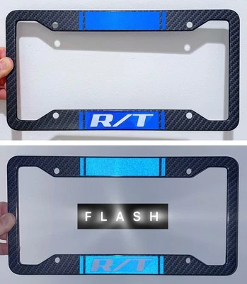 Reflective Blue R/T Metal Carbon Fiber Look License Plate Frame - Image 1 of 4