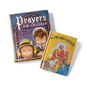 Two Vintage Religious Children's Picture Books Prayers Story of Jesus  - Picture 1 of 19