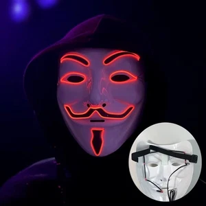 LED Fawkes Mask Anonymous Light Up for Halloween Party, Costume And Carnival. - Picture 1 of 4