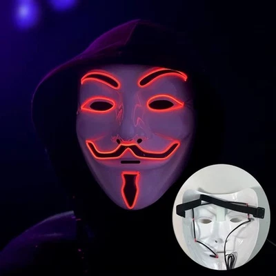 Máscara LED Fawkes Anonymous Iluminada para Fiesta de Halloween, Disfraz y Carnaval. Foto 1 de 4