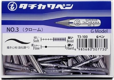 Tachikawa Nib T-3 G Pen 100 Pieces Bold line Calligraph Manga Comic Art Design - Image 1 of 4
