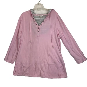 Felpa con cappuccio pullover Christopher & Banks rosa manica 3/4 donna taglia large - Foto 1 di 14