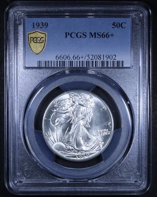 Meio dólar Walking Liberty 1939 - 50c PCGS MS66+ - Impecável - PCGS Gold Shield - Imagem 1 de 4