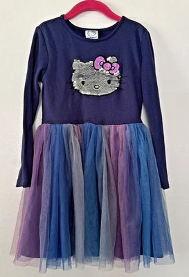 Hello Kitty Girls 6X Long Sleeve Blue Tutu Dress Tulle Skirt Sequins Stretchy - Image 1 of 4