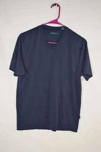 Perry Ellis Shirt Mens Small Ribbed V-neck T-Shirt Short Sleeve Navy Blue T41 - Picture 1 of 5