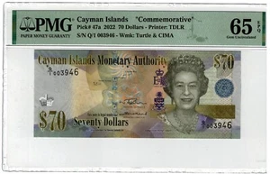 2022 Cayman Banknote 70 Dollar P47 Commemorative Queen Elizabeth II PMG 65 - Picture 1 of 2