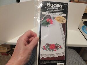 Vintage Bucilla Stamped Embroidery Victorian Poinsettia Tablerunner Kit # 84030