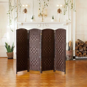 4 ft. Short Diamond Weave Fiber Folding Screen - Dark Mocha - 4 Panel - Picture 1 of 7