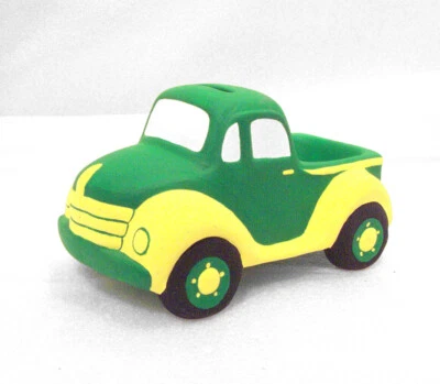 Hucha de cerámica para camioneta Dawson verde amarillo pintada a mano Foto 1 de 4