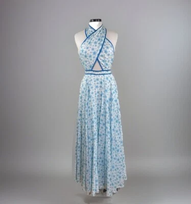 Vestido Sruti Dalmia Para Mujer XS Azul Envolvente Halter Maxi Resort Wear Sin Espalda Largo Foto 1 de 4