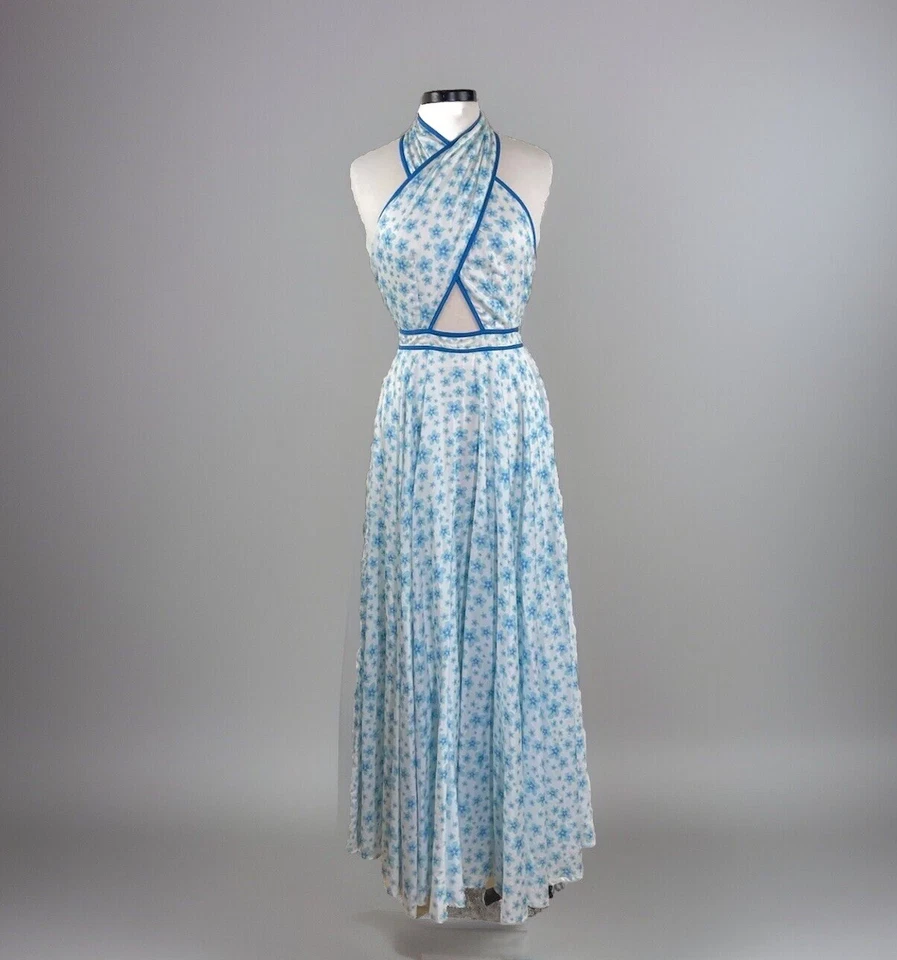 Sruti Dalmia Dress Women’s XS Blue Wrap Halter Maxi Resort Wear Backless Long - Image 1 of 4