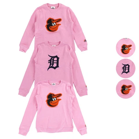MLB Majestic "Our Team" Team Logo Pink Crew Neck Fleece Sweatshirt Girls (4-16) Cover