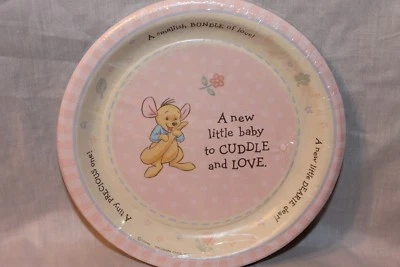HALLMARK WINNIE THE POOH BABY ROO 8- DESSERT PLATES PINK PARTY SUPPLIES