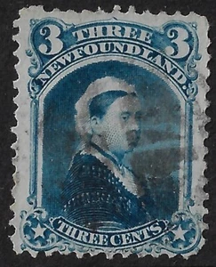 Newfoundland 1873, SC34/SG37, 3c blue, used, close at bottom. CV $30+  (a2980a - Picture 1 of 3