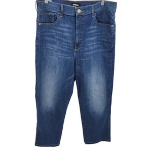 Express Straight Super High Rise Jeans 14R Medium Wash Stretch Whiskered Faded - Picture 1 of 13