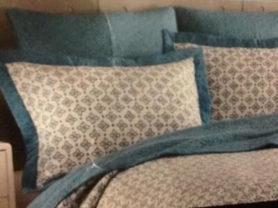 2 fundas de edredón estándar blancas borde grueso medallón turquesa Cynthia Rowley nuevas Foto 1 de 2