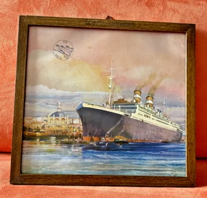 Quadro Lloyd Sabaudo firmato Rasca con timbro tassa affissione cm 27,5 x cm 25,5 - Picture 1 of 5