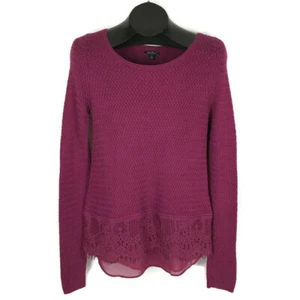Lucky Brand Lace Mix Sweater Damen Small Knit Scalloped Pulli Raspberry - Bild 1 von 7