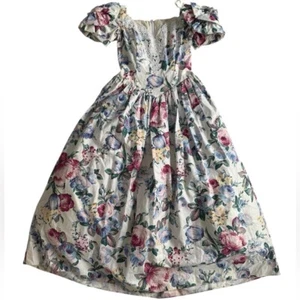 Vestido de Colección Jessica McClintock Floral Manga Abullonada Encaje Borde Nupcial Baile de graduación XS Pradera - Imagen 1 de 15