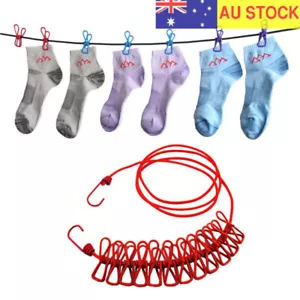 Travel Portable Clothesline 12 Clips Laundry Hanger Durable Rope Line - Picture 1 of 5