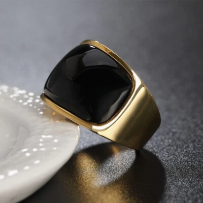 男式戒指女式镀金不锈钢棕色石带婚礼礼物 — 第 1/4 张图片