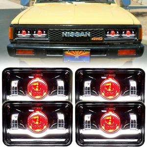 4PCS 4X6" LED Headlights Hi-Lo Blue Halo DRL Fit Nissan 720 1983 1984 1985 1986 - Foto 1 di 15