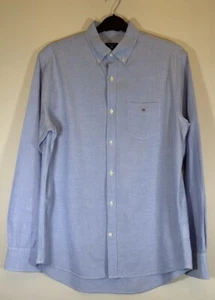 Gant Solid Oxford Shirt Mens Large Blue Long Sleeve 100% Cotton - Picture 1 of 7