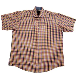 Mens Linea Uomo Shirt XXL Plaid Orange Blue Pink White Short Sleeve Button Front - Picture 1 of 6