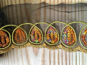 Corded Embroidered Lace Trim with Black Mesh/Sequins for Sewing/Crafts/ 3" Wide  - Picture 1 of 8