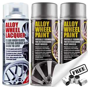 E-Tech 2x Silver Car Alloy Wheel Spray Paint + 1x Clear Lacquer 400ml Cans+CP - Picture 1 of 12