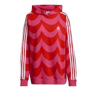 Adidas X Marimekko Wave Hoodie Oversize 3 Stripes Hooded Sweater Pink Red XS S - Picture 1 of 4